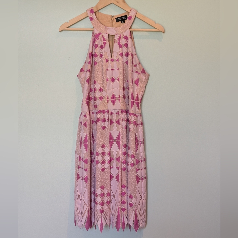 Lavender and Nude Fit & Flare Halter Dress